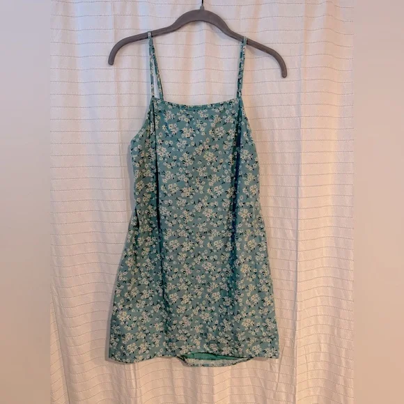 American Eagle Outfitters Teal Floral Spaghetti Strap Dress Size Medium - Picture 3 of 7
